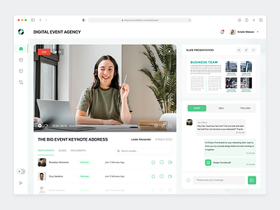 Lifeflip - Virtual Event Dashboard chat conference dahsboard digital event event meeting message online meeting participant polling product saas slide speaker video call video conference video streaming virtual event webinar website