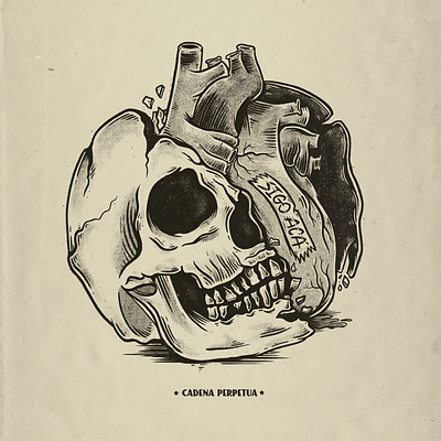 Cadena Perpetua | Sigo acá black and white drawing heart illustration punk rock skull