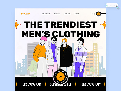 Men's Clothing Website Header 3d animation art branding clothing digitaldesign ecommerce fashion flatdesign graphic design illustration innovationsync logo motion graphics nft product design shopify ui webdesign website