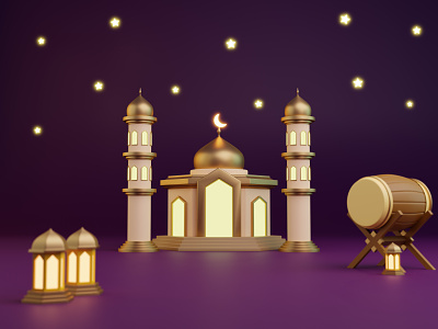 Marhaban Ya Ramadan - 3D Illustration 3d blender illustration islamic moon mosque mubarak purple ramadan