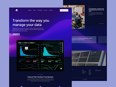 📊 SynapseData - Homepage Design Exploration company profile dark mode data company desktop glass gradient homepage landing page ui uiux ux website