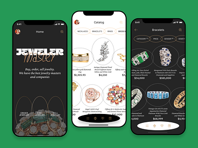 Приложение для покупки и продажи ювелирных украшений application branding cover design design graphic design home screen design layout mobile typography ui ux web