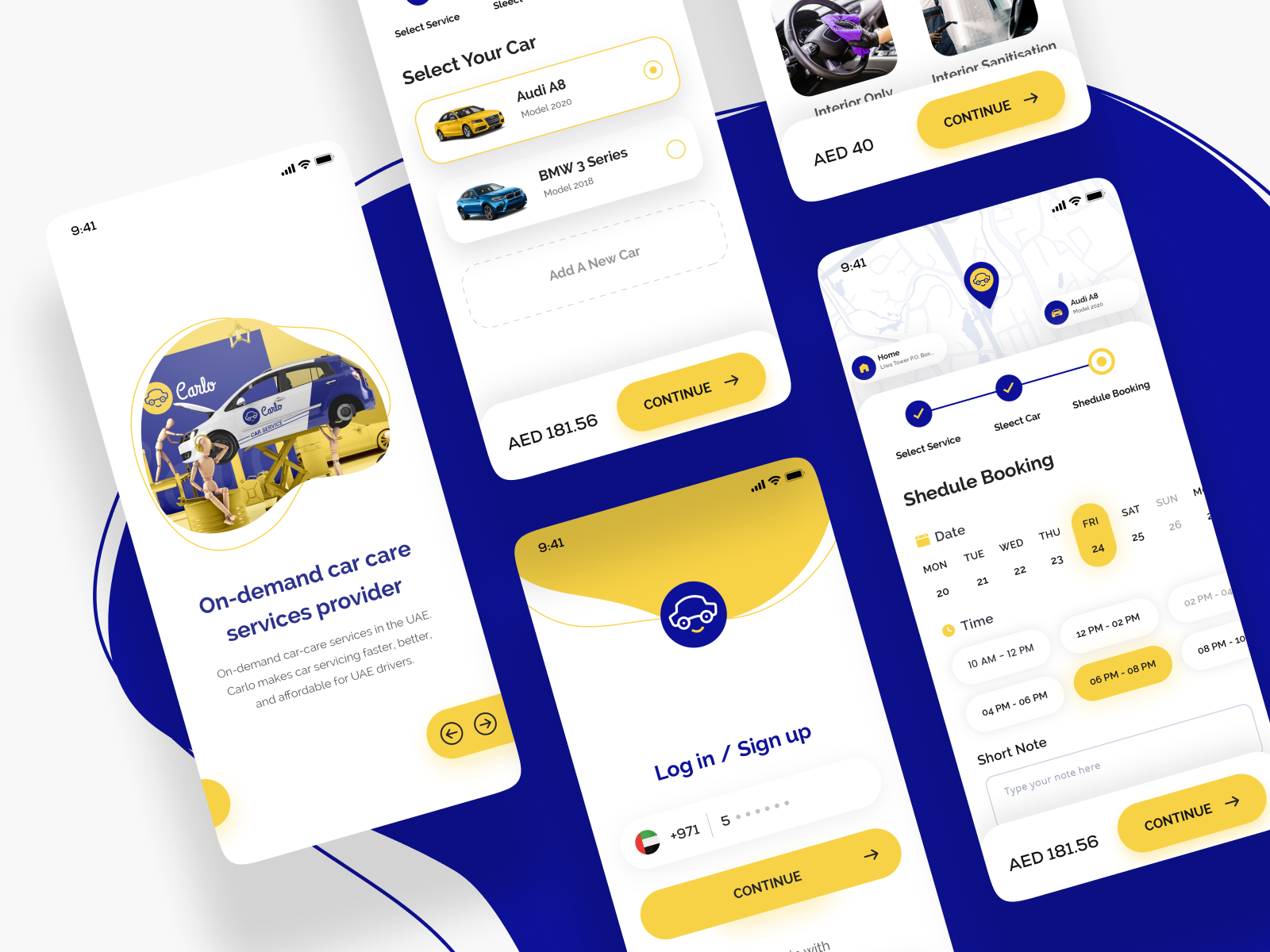 Carlo - Car Service App UI UX Design and Prototype adobe photoshop app app screen app ui app ui ux design figma ui design ui ux design user experience design user interface design userflow