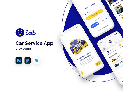 Carlo - Car Service App UI UX Design and Prototype adobe photoshop app app screen app ui app ui ux design figma ui design ui ux design user experience design user interface design userflow