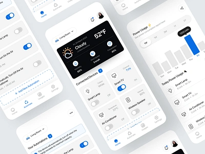 Smart Home Mobile App app automation clean design energy home home automation mobile mobile app mobile ui smart smart home smart home app smart lamp smarthome temperature ui uiux ux weather