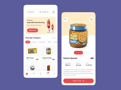 Milk Product App app branding clean daily ui dairy product app design ecommerce flat graphic design logo milk app milk product app minimal mobile ui