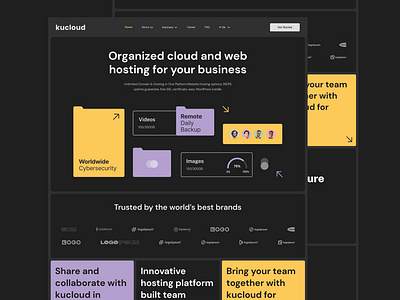 Kucloud Landing Page app clean cloud corporate website dark style flat design illustration landing page promo website purple saas landing page ui user interface web web design website website design yellow