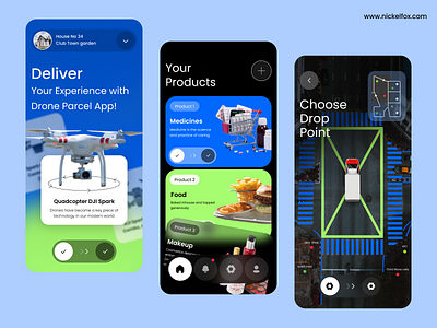 Drone Delivery Mobile App aerial clean courier dark delivery app drone drone delivery app fly interface ios map mobile app package phantom quadrocopter shipping tracking uav ui ux