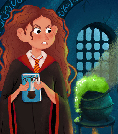 Hermione Granger brews a potion and fails 2d amazon kdp art book illustration character design children book children illustration childrens art cute digital art fanart gryffindor harry potter hermione granger hogwarts illustration kidlitart potions potterweekprompts