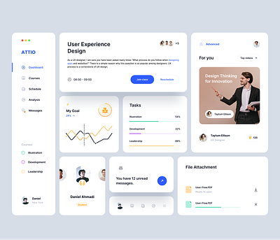 E-learning Dashboard - Components (2) chart components concept dashboard design designsystem education insight learn learning minimal school ui uidesign userinterface