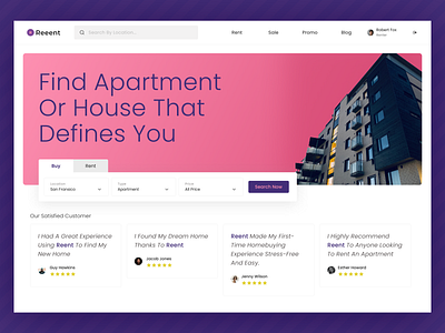 Reeent - Real Estate Homepage Exploration apartment flat home rent search ui ux website