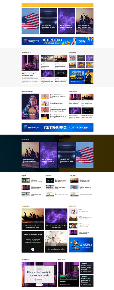 FancyPost - News demo template app block branding design graphic design gutenberg news plugin pluginic typography ui ux wordpress wpforhad