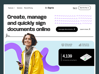 signia - document management web site design: webflow clean design documents docusign home home page homepage landingpage management site startup uidesign uxui web design web page web site webdesign webflow design website