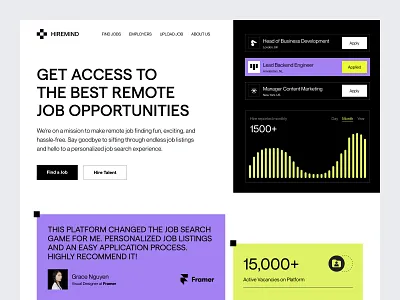 HIREMIND - Job Seeker Website bold design hiring interface job finder landing page ui ui design uiux ux web design website
