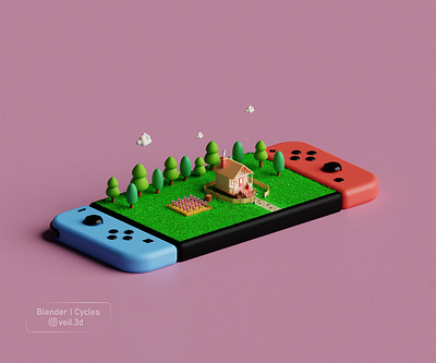 Nintendo Switch Isometric 3d 3d illlustration 3d render design green illustration isometric landscape low poly nintendo switch tree