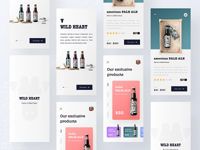 WILD HEART - Beer shop app exploration add to cart beer beer app beer shop check out delivery app ecommerce app favorite filter get started home screen ios app design onboarding online beer app product design product details profile sort by ui web design