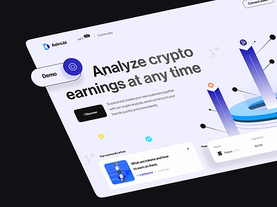 Astro.bi home page concept 3d crypto currency design flat hero home landing layo money object page saas studio ui ux