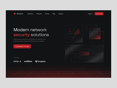 Netwatch: Website Hero Section concept design grid hero section landing page metal modern radar red saas scanner security site typography ui visual design