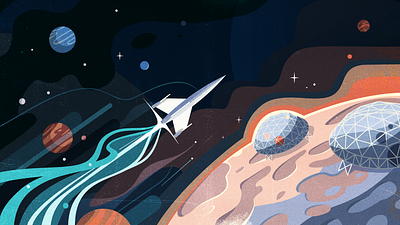 Spaceship 2d art animation article design branding design drawing flat graphic design illustration logo moon motion graphics poster retro rocket space ui vector
