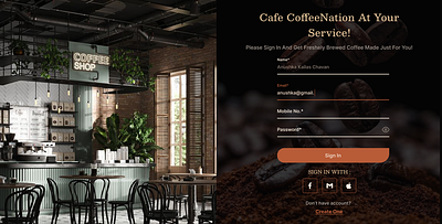 Cafe CoffeeNation Sign in Page dailyui design figma ui