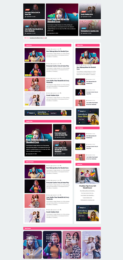 FancyPost - Fashion Niche Blog Website Template article cute exotic fashion style grid gutenberg makeup react wordpress