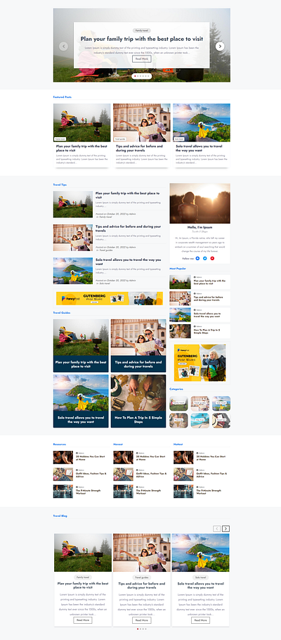 Travel Blog Website Template block branding css design gutenberg tempalte travel webiste wpforhad