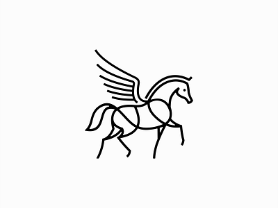 Line Art Pegasus Logo animal branding design emblem equine fantasy flying freedom geometric horse icon illustration lines logo mark mythical pegasus stallion transparent vector