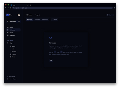 Glide "My Issues" Page Dark Mode SaaS Design Concept! branding figma saas ui uiuxdesign webpage