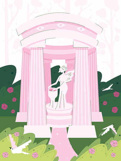 Spring illustration angel dove illustration love monument nature park pink spring statue vector