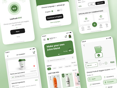 DIY Juice Making Mobile App app branding casestudy design figma fruits graphic design illustration interaction design juice logo mobile app natural organic typography ui uiux design ux ux design vegetables