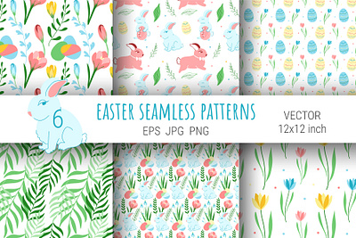 Easter seamless patterns background designbundles digital paper digital pattern easter easter bunny easter eggs easter pattern fabric patterns rabbit pattern scrapbook paper