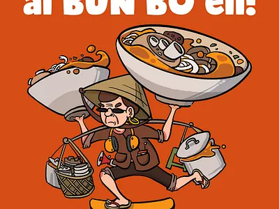 Vietnamese Bun Bo woman. illustration