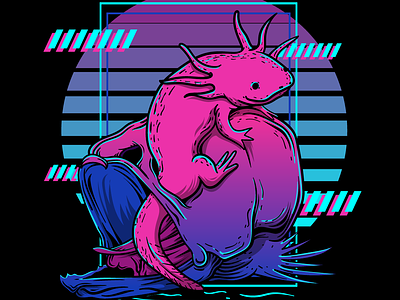 Vaporwave Axolotl axolotl illustration t shirt design vaporwave t shirt