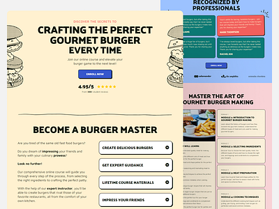 Landing Page UI Design: Retro & Funky - Cooking Course bold burger chef classes cook cooking design funky gourmet kitchen landing page recepie retro template training ui user interface webdesign website