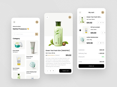 Cosmetic product e-commerce App app application buy cart cosmetic design ecomerce figma minimal mobile mobile app product sell selling ui ui design ux