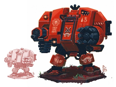 Space Marine Dreadnought – Brother Ignis 🔥🤖🩸 blood angels concept art cyborg digital art digital painting drawing editorial art gamedev illustration march of robots mecha nft art pakowacz photoshop robot space marine warhammer warhammer40k