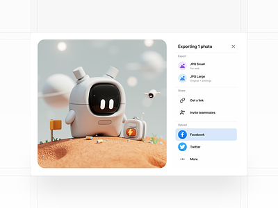 Export modal for Brainwave AI UI Kit 3d 3d illustration ai ui ai ui kit brainwave chatgpt chatgpt 4 chatgpt 4 ui kit chatgpt ui kit export export modal facebook figma ui kit get link jpg modal png robot twitter ui kit