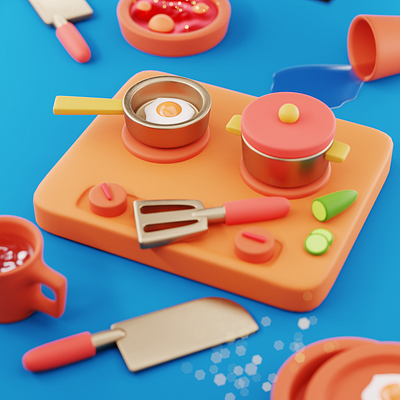 Miniature Cooking 3d art branding design graphic design illustration style frame stylised ui