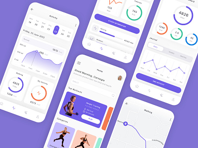 Workout Tracker Mobile App UI Kit app chart design fitness gym health tracker ui ui design ui kit ux workout