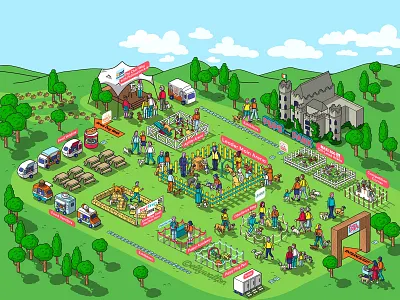 "Pups In The Park" Dog Show Event Map dog event dog show editorial editorial illustration event map illustration magazine map map illustration park map show map theme park map