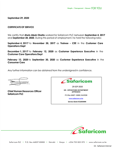 certificate of service branding