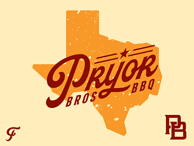 Pryor Bros. BBQ - State barbeque bbq branding letterform monogram script texas