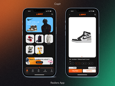Resellers platform buysell cardui consumerapp darkmode ecommerce illustration art interfacedesign motion graphics nfts nike reselling ui ux viral