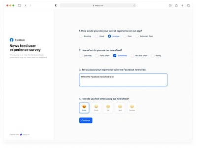 Wayyy - Survey preview form minimal questions survey ui web app