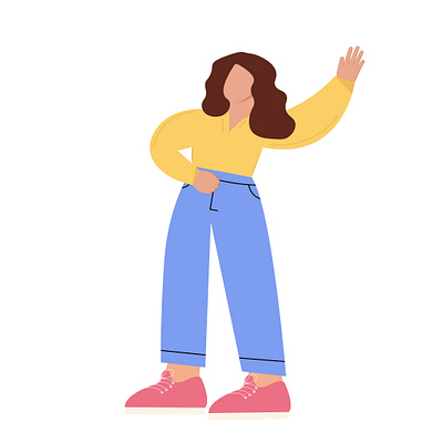 Woman waves her hand. Illustration of a trendy woman. hand