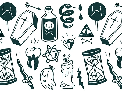 Spooky Tattoo Flash arrow blake stevenson candle cartoon character design coffin cute design diamond ghost illustration jetpacks and rollerskates knife logo retro smiley face snake tattoo tooth ui