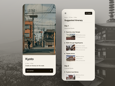 Day 26: Trip itinerary app build japan aesthetics japanese minimalistic travel app trip itinerary