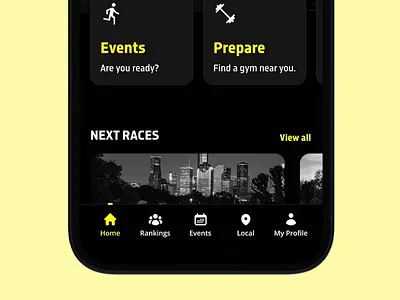 Hyrox #HYSOCIETY App Nav 🏋️‍♀️ app bold dark fitness fun hyrox ios social visual design yellow