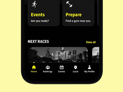 Hyrox #HYSOCIETY App Nav 🏋️‍♀️ app bold dark fitness fun hyrox ios social visual design yellow