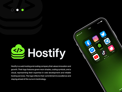 Hostify Logo Design | Web Host & Code Company brand identity brand identity design branding coading logo design graphic designer hosting logo logo modern logo web and host logo xodio